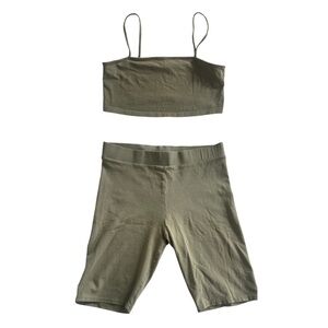 H&M divided sage green tube top and biker shorts matching set (top L bottoms M)